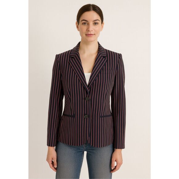 Argent Pinstripe Classic Single Breasted 2 Button Blazer Jacket Navy/Red Size 6 - Picture 1 of 10